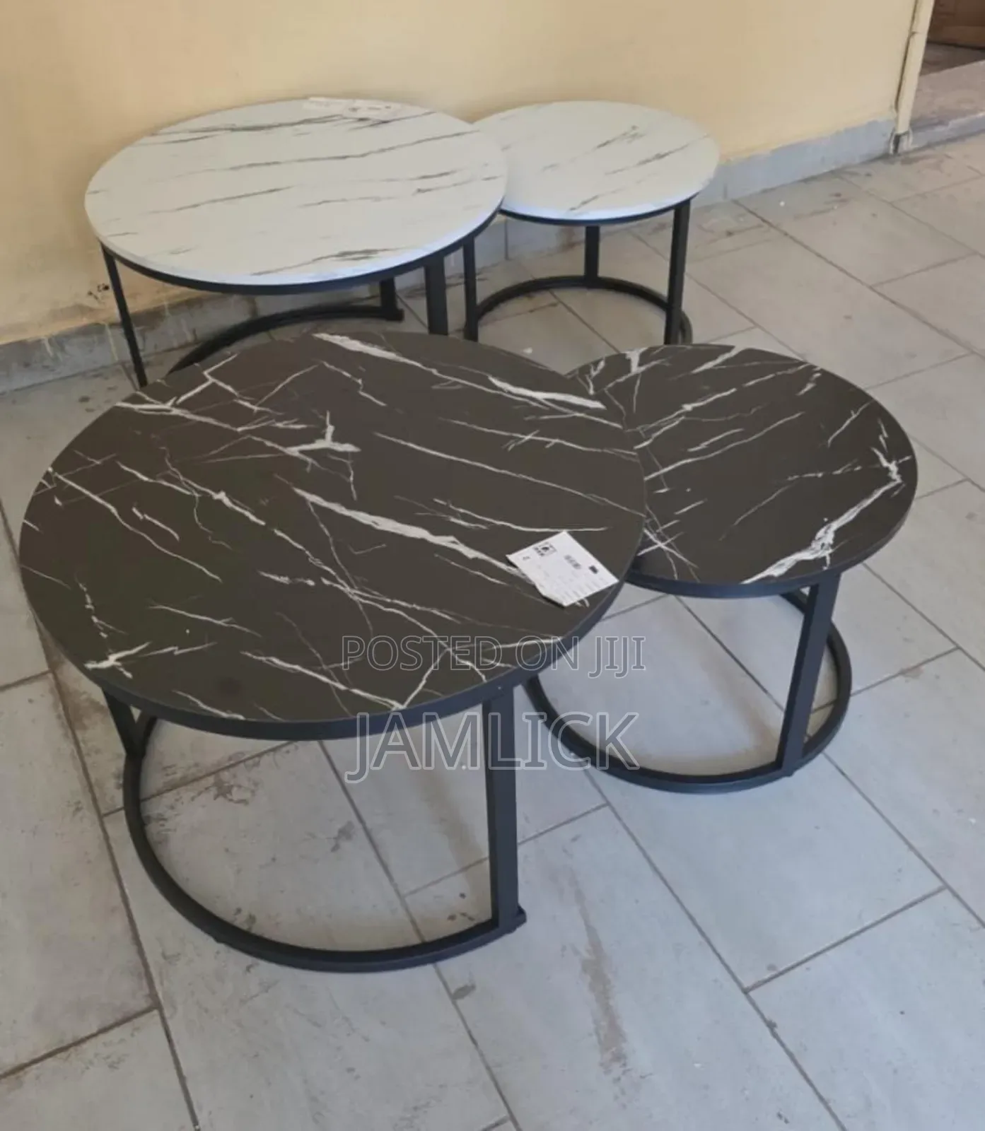 Black White Nesting Coffee Table Set – Marble-Effect –Dv