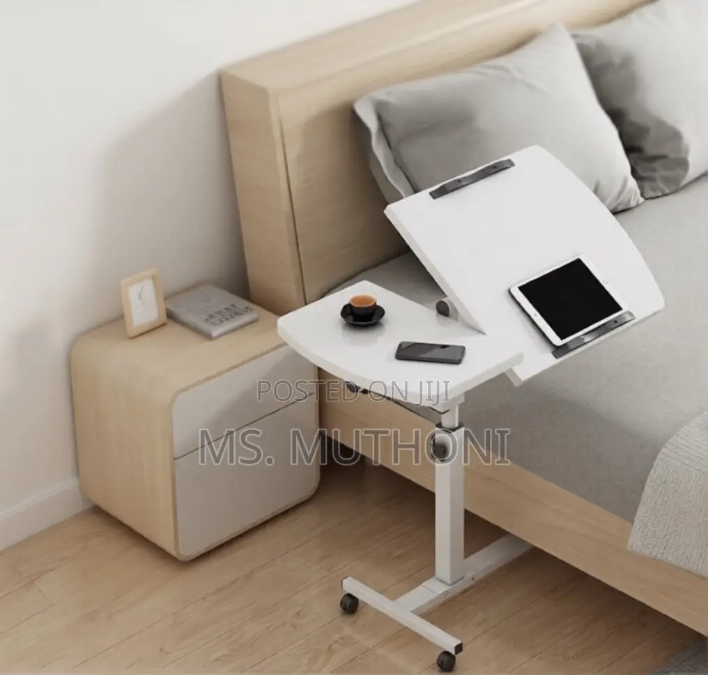 Mobile Laptop Desk Featuring Adjustable Height and Lockable Wheels