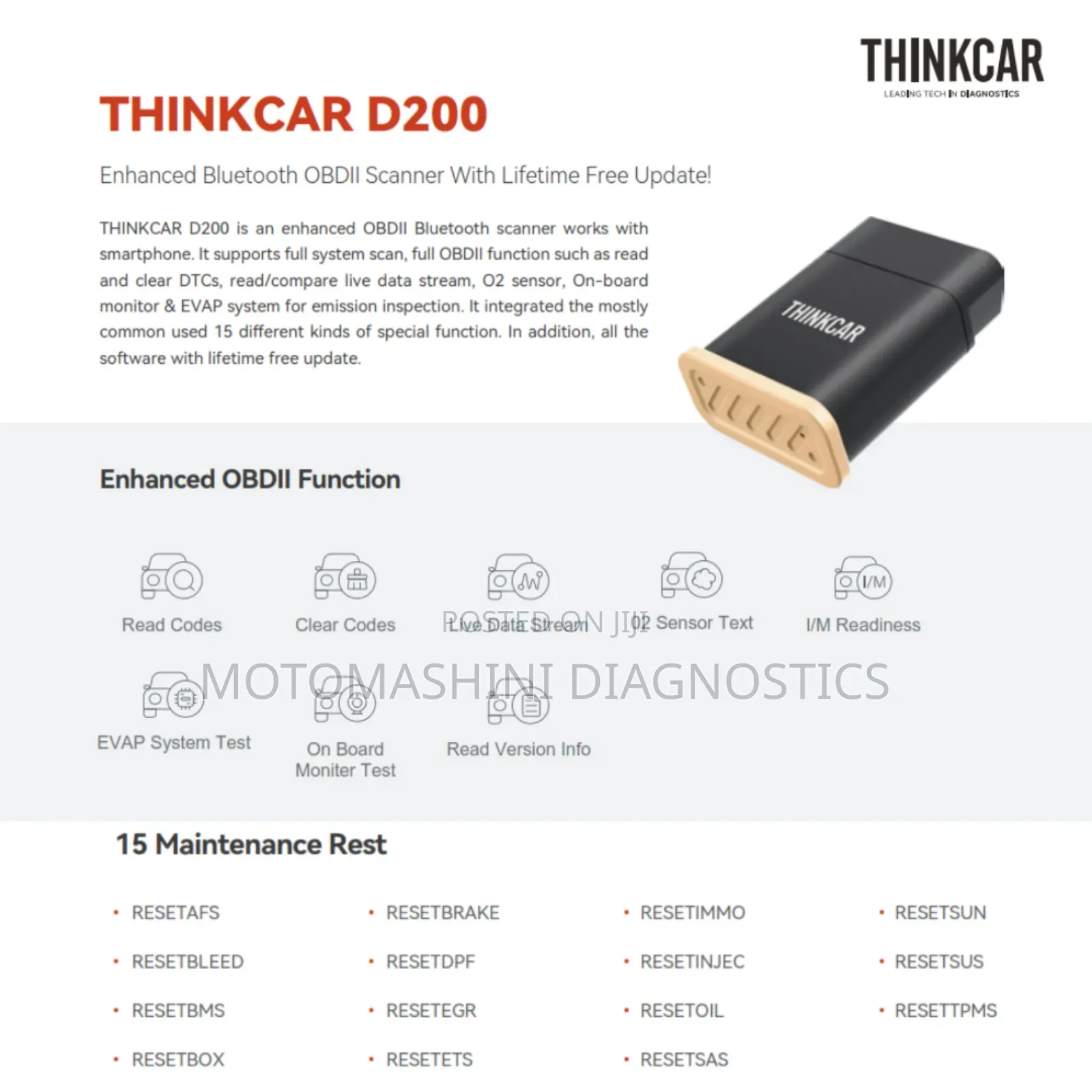 Thinkcar D200 Bluetooth Obd-Ii Vci Vehicle Diagnosis Machine