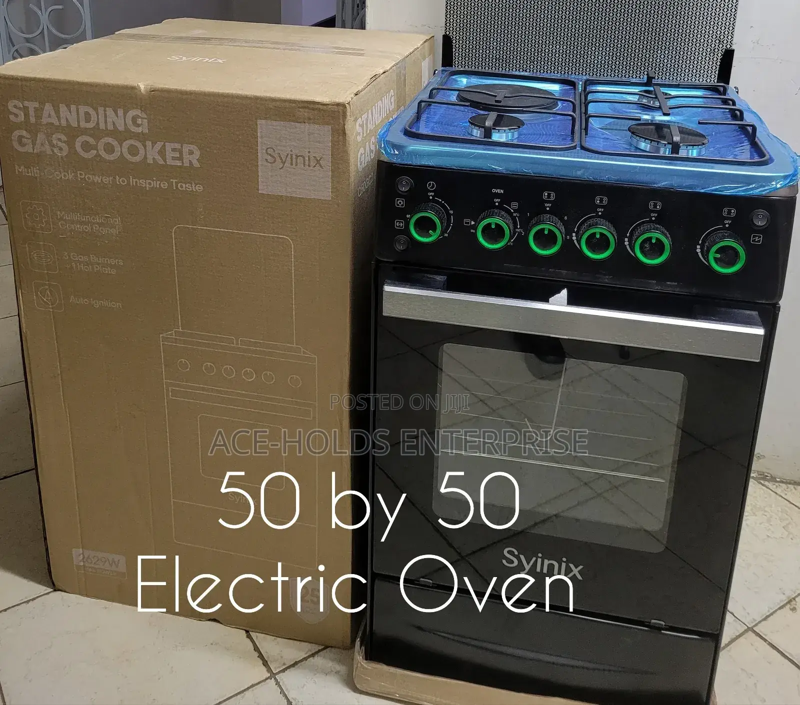Syinix 50 by 50 Standing Gas Cooker With Electric Oven - Black