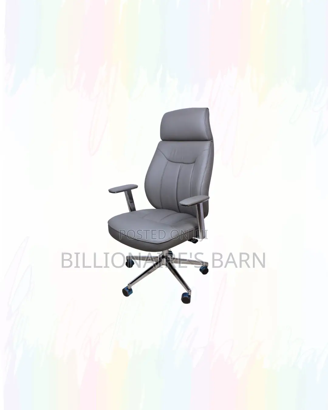 Grey Executive Leather Office Chair High Back Chrome Base Support