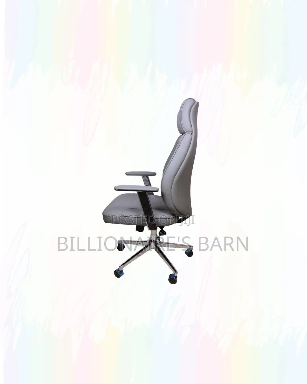 Grey Executive Leather Office Chair High Back Chrome Base Support