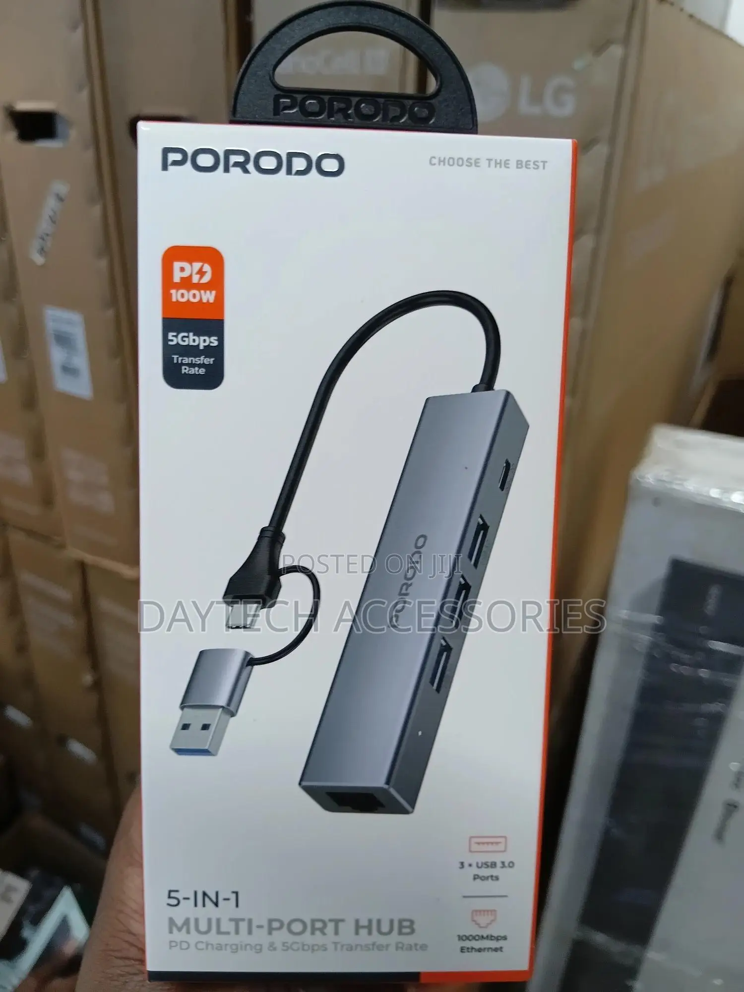 Porodo 5-in-1 Multi-Port Hub (Model: Pdihrj51gy).