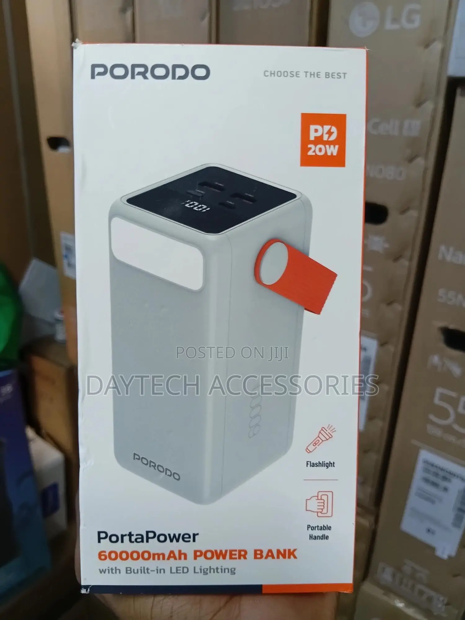 Porodo Portapower 60000mah Power Bank With Built-in Led - White