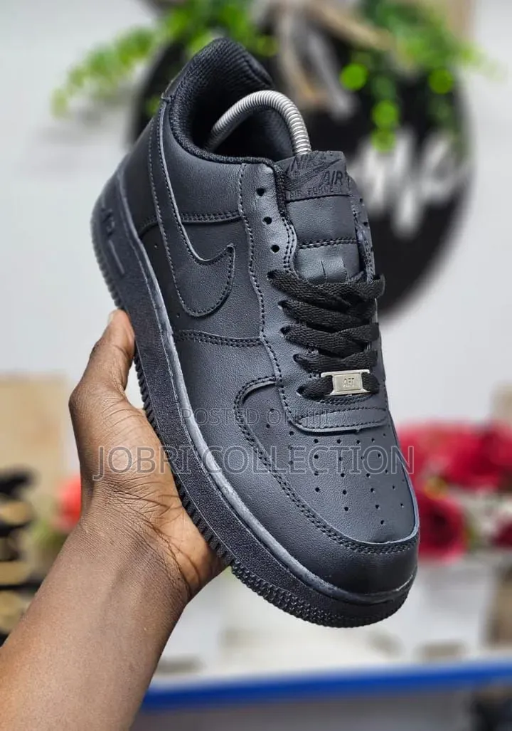 Plain White and Black Nike Airforce One Sneakers