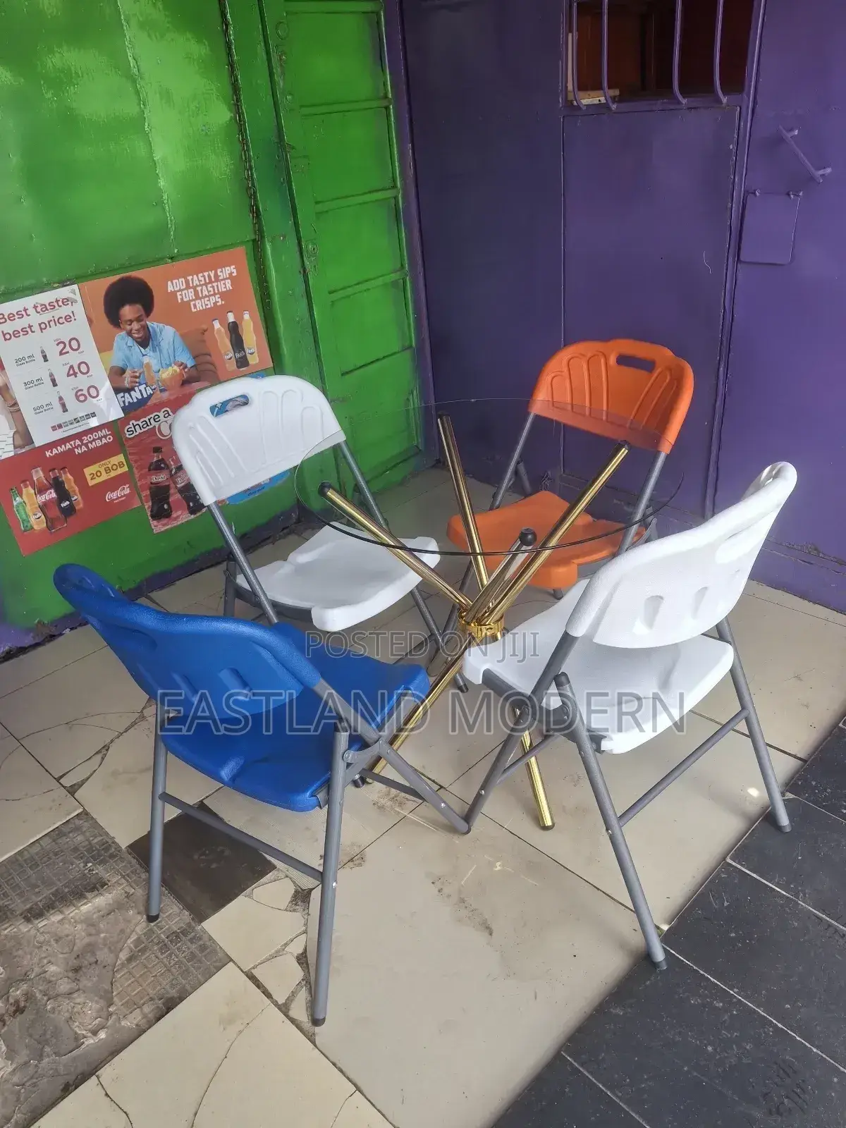 Glass Table With Foldable Chair
