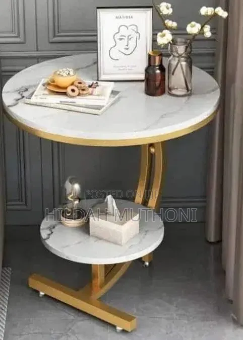 Console Bedside Cabinet Double Layer MDF Marble Effect Coffees Table