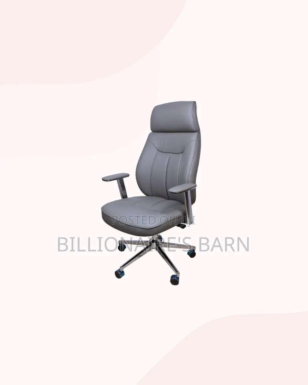 Grey Executive Leather Office Chair High Back Chrome Base Ergonomic