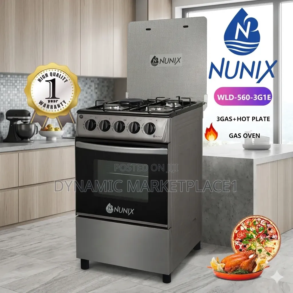 Nunix WLD-560-3g1e Standing Cooker – 3 Gas Burner+ 1 Electric Hotplate