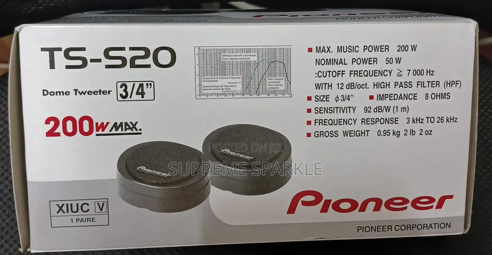 Pioneer Ts-S20 Dome Tweeters. 3/4" 200w.