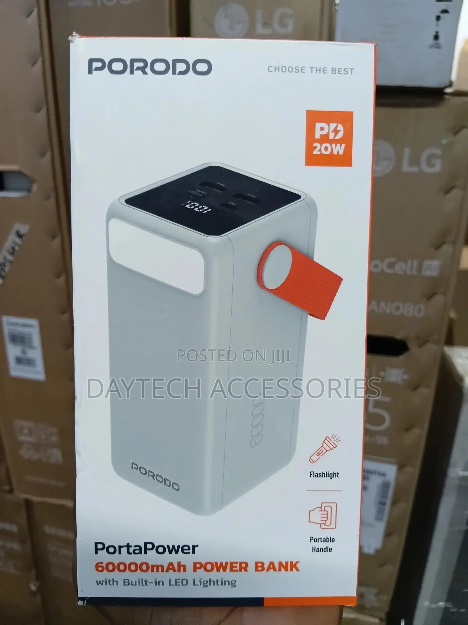 Porodo Portapower 60000mah Power Bank With Built-in Led - White