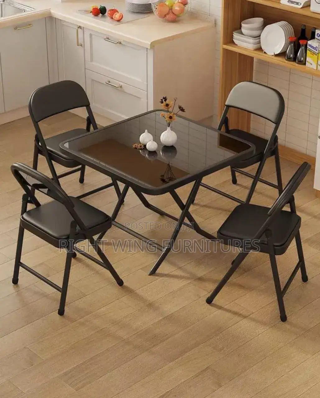 Home Furniture : Black Foldable Table With Four Foldable Chairs