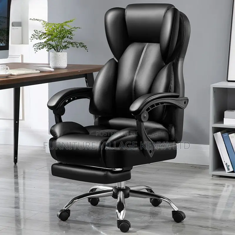 Office Chair; Leather Ergonomic Chair With Closed Back and Footrest