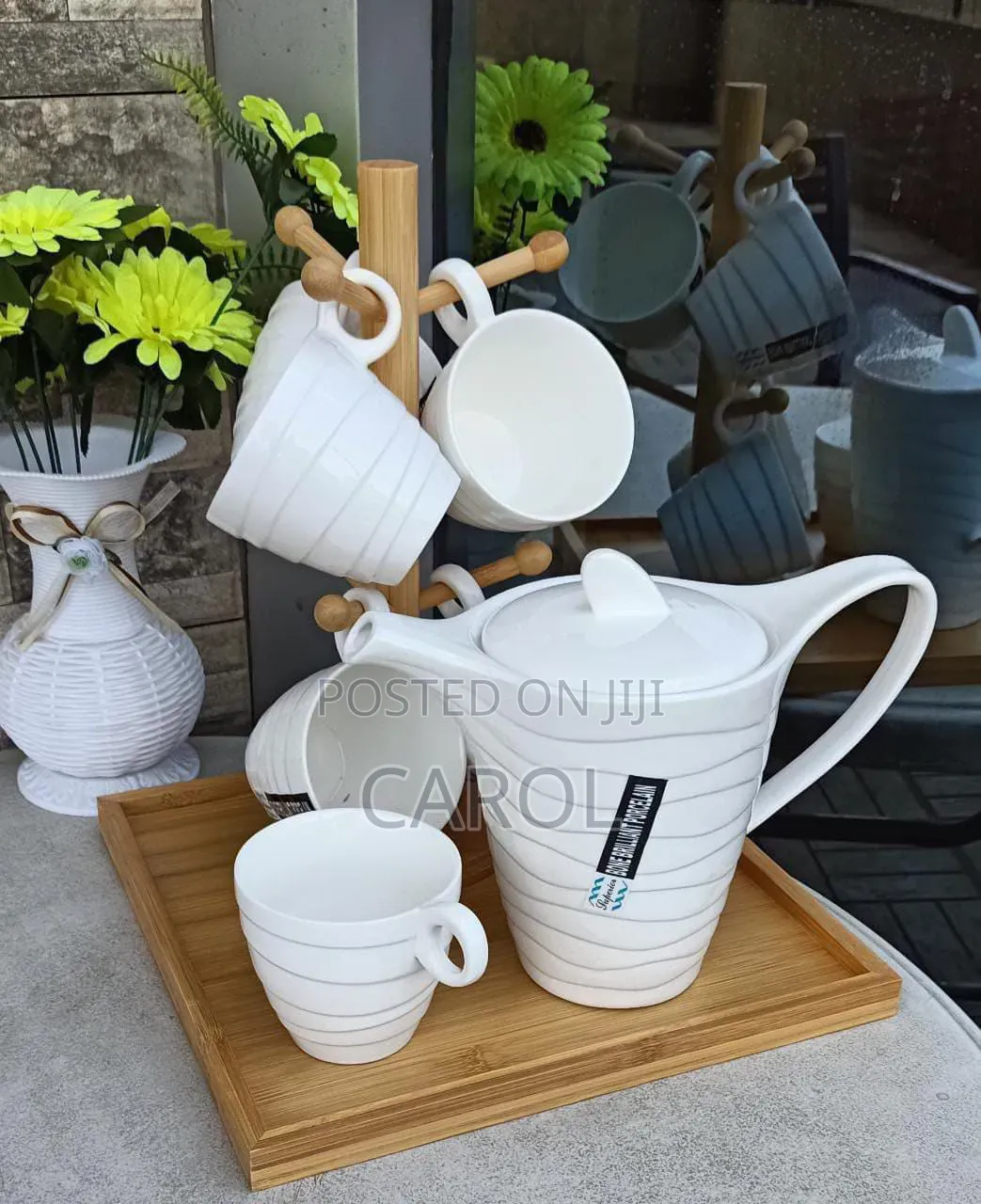 Tea Cup Set With Bamboo Stand