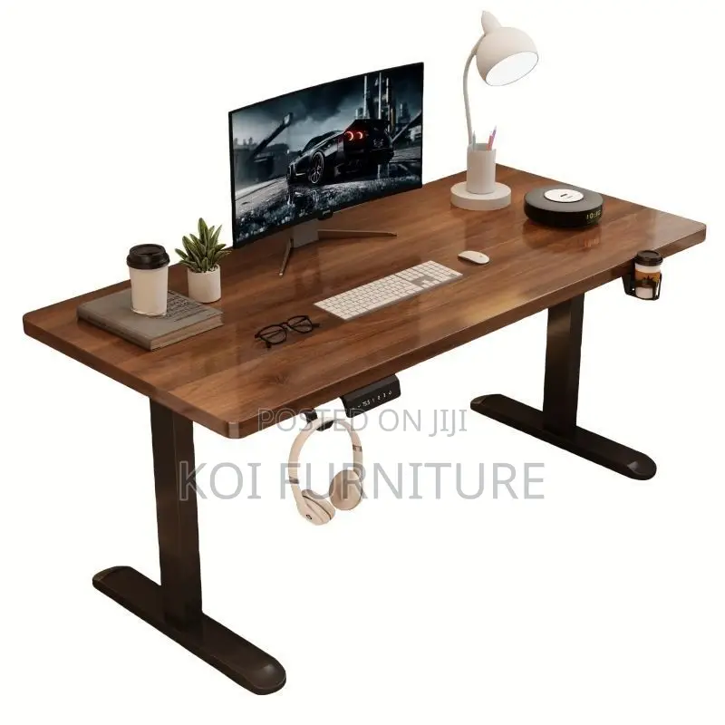 Office Table; 1400mm Brown Top Adjustable Home Office Desktop Desk