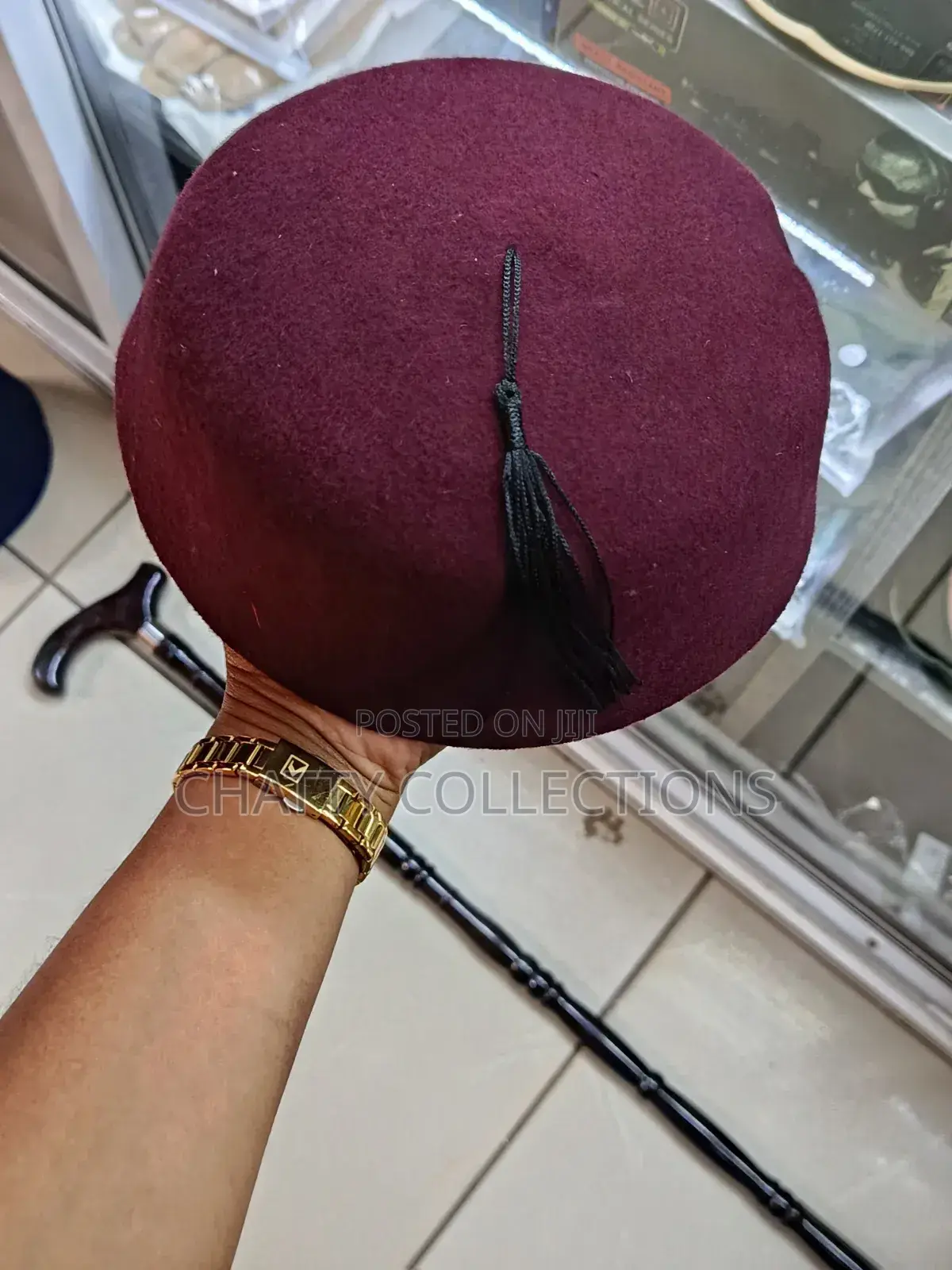 Maroon Men Oga Hats With Tassel