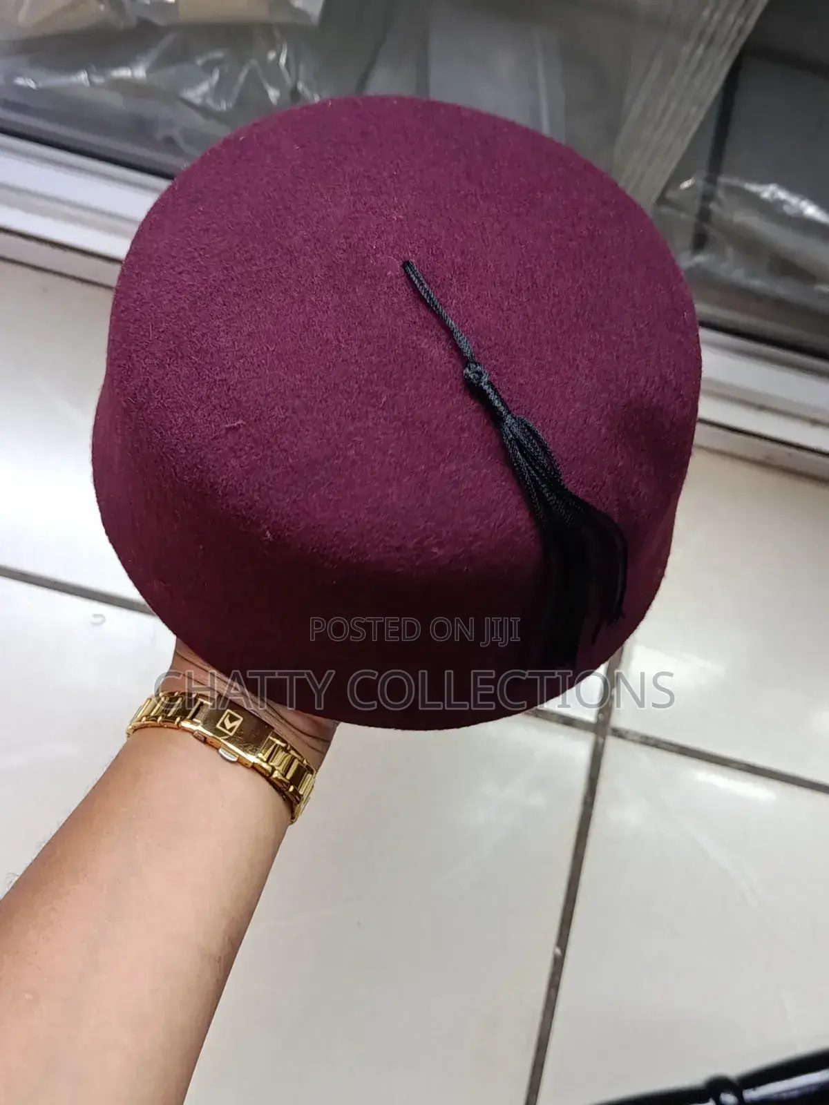 Maroon Men Oga Hats With Tassel