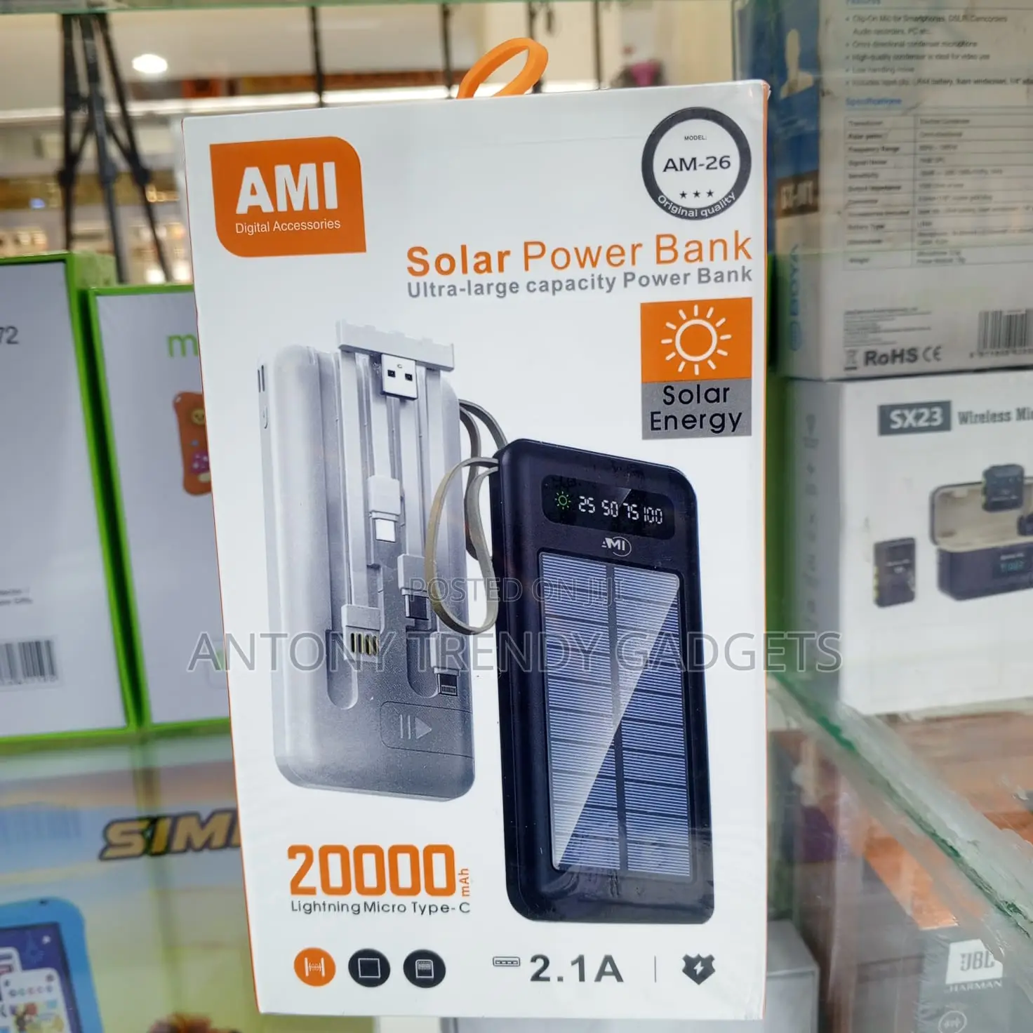 Ami Am-26 Solar Power Bank 2.1a Fast Charging With Torch