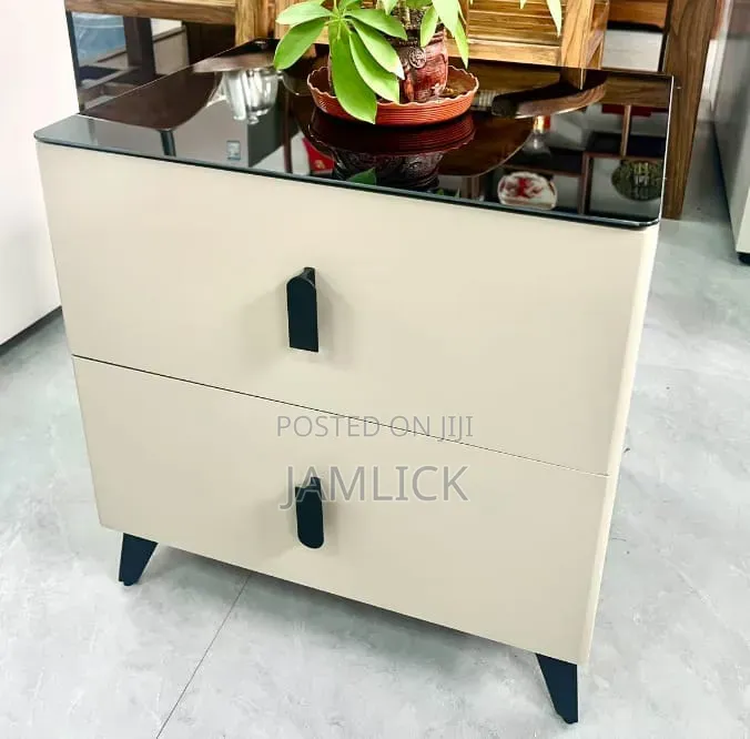 Wooden Bedside Drawer With Glass Top - Th