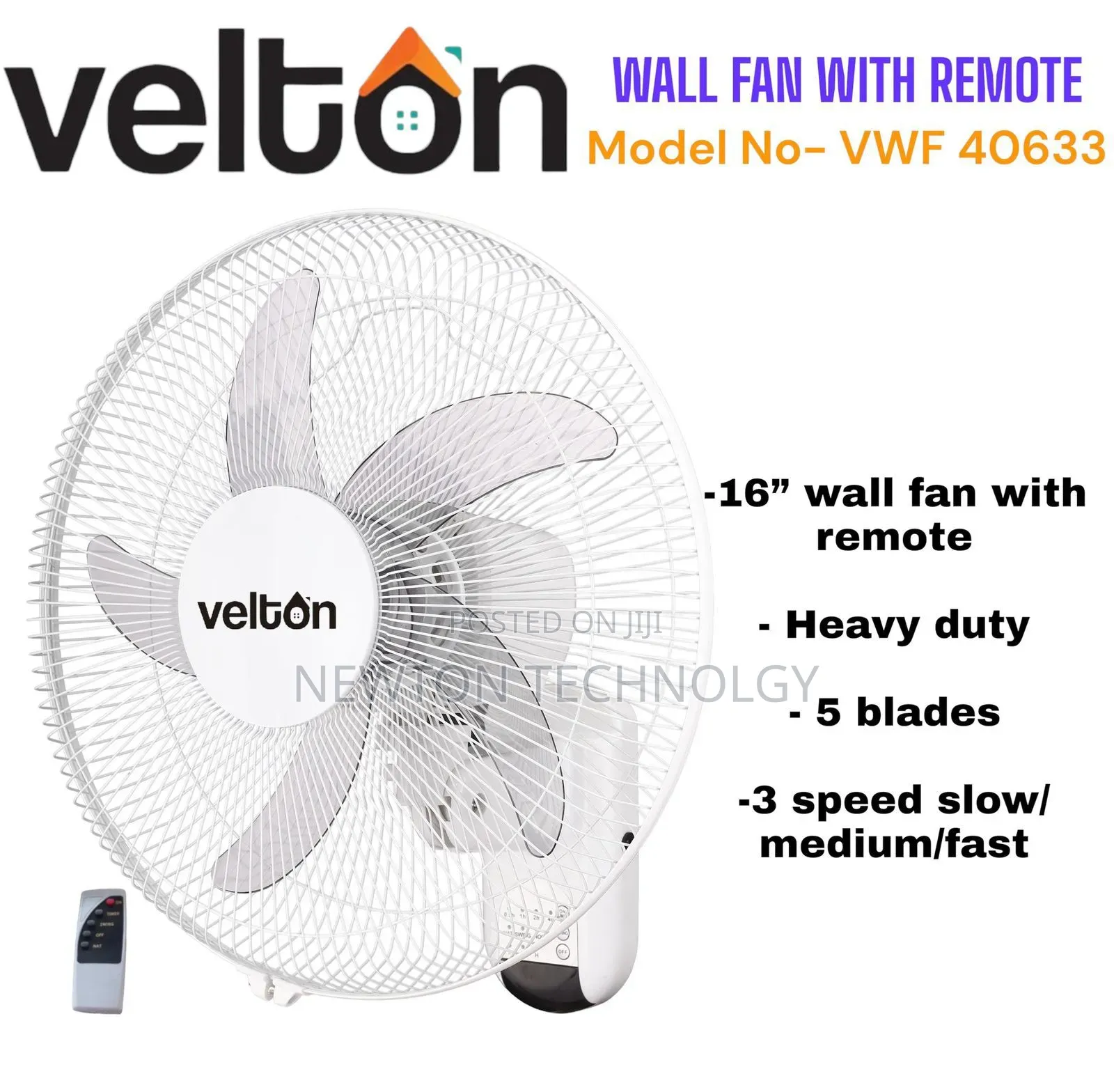 Veltons 16 Inches Wall Fan With Remote