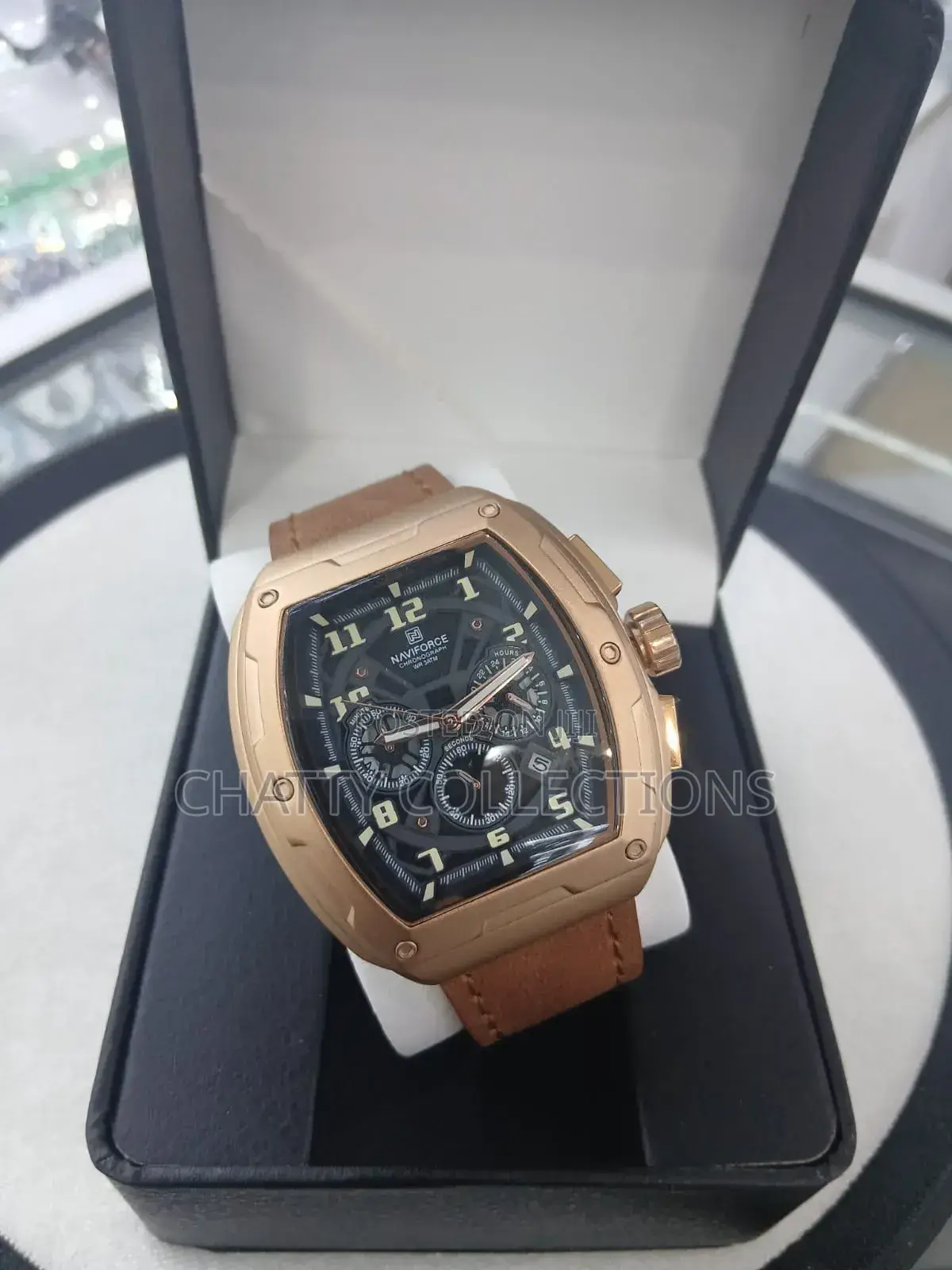 Gold Naviforce Gents Watches With Brown Leather Strap