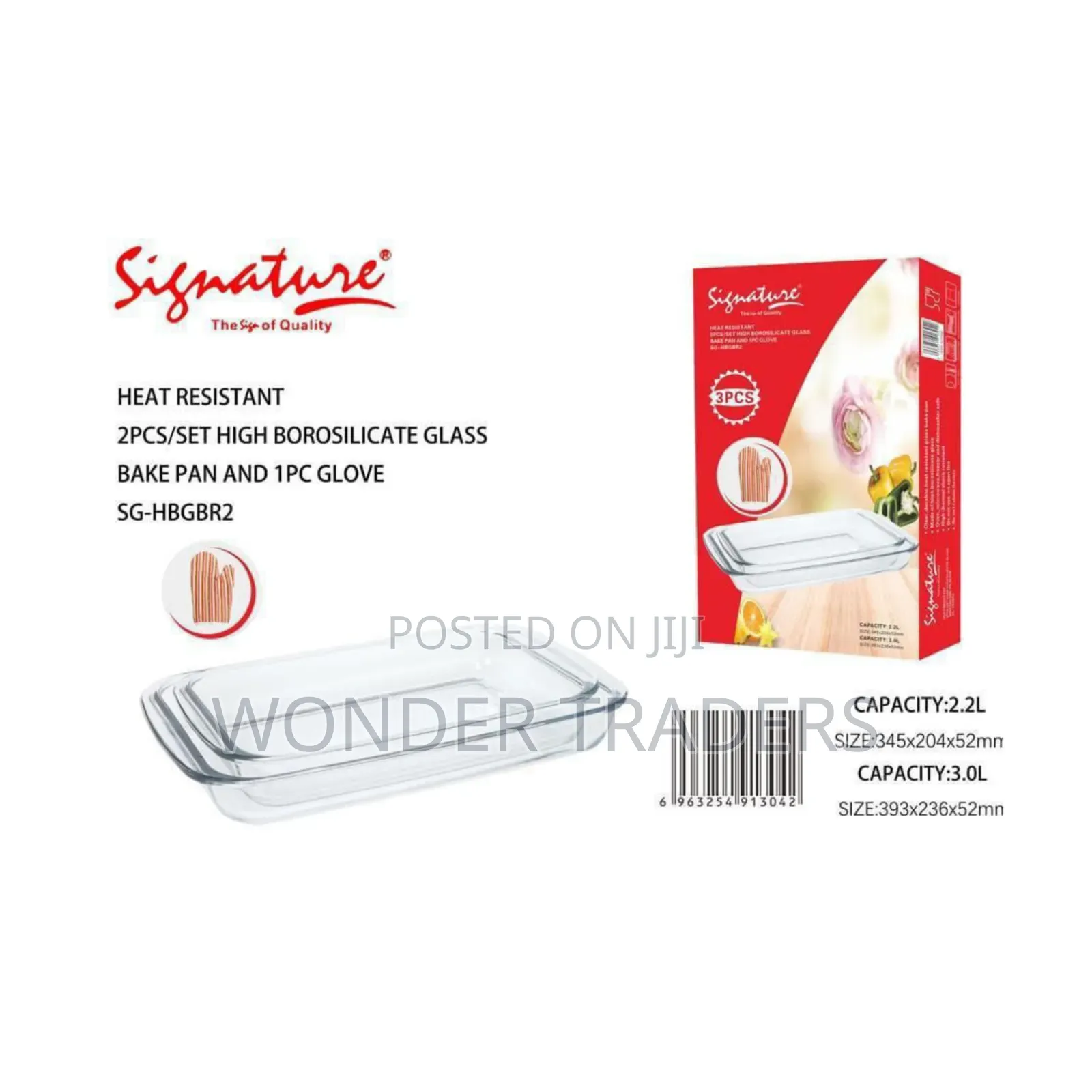 *Set of 2 Glass Baking Pans(With 1 Glove) 