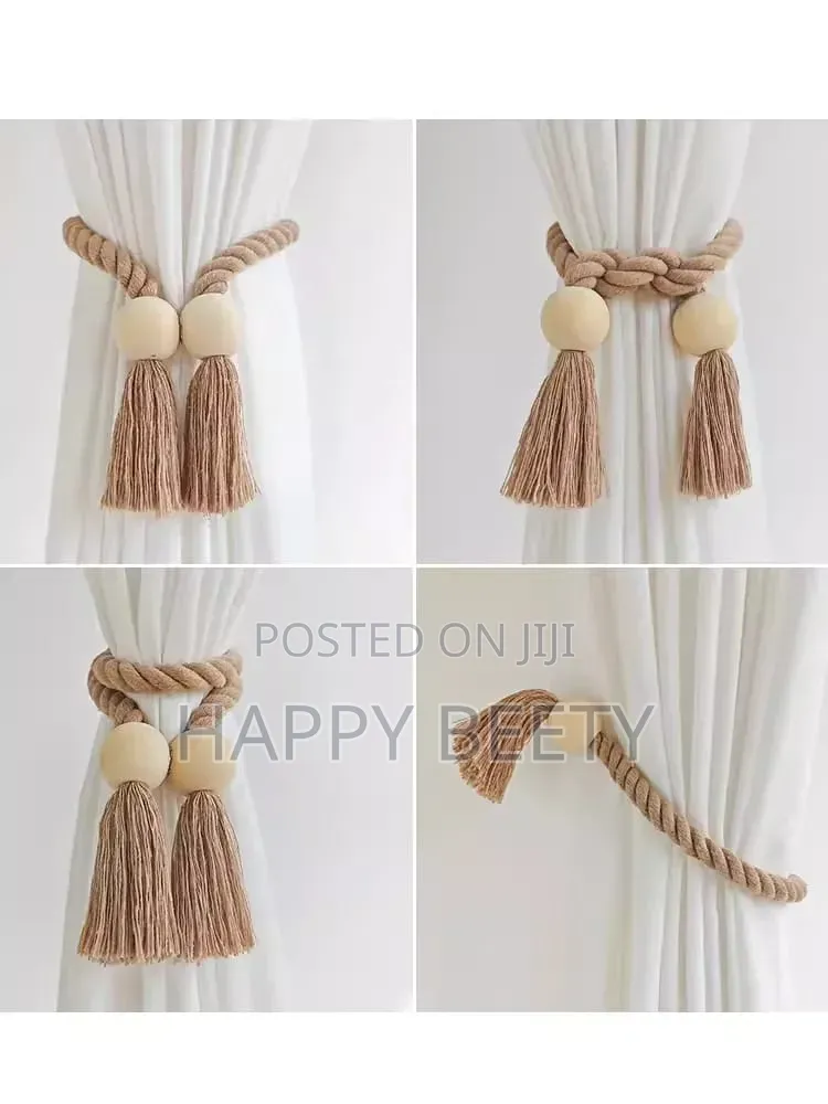*Hand-Woven Solid Wood Magnetic Knot Curtain Tiebacks With Boho Style