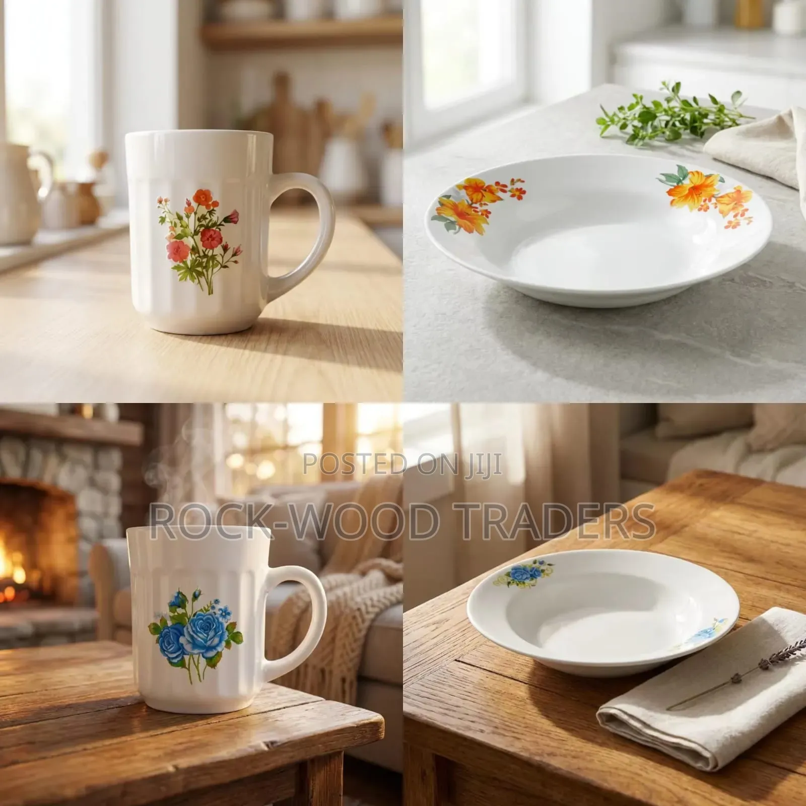 Floral Cups 6 PCS and Plates 6 PCS