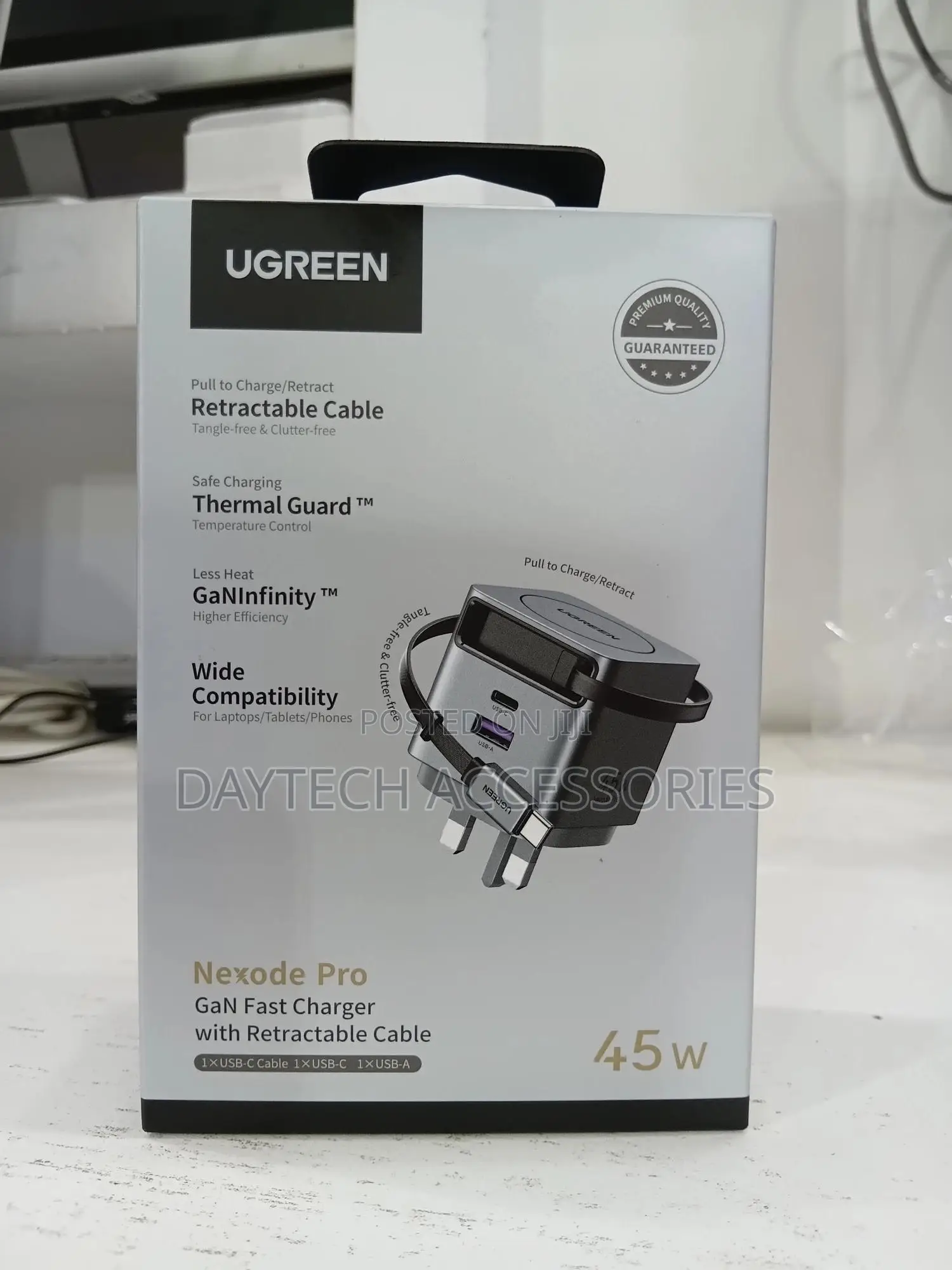 Ugreen Nexode 45w Charger With Retractable Usb-C Cable - Black