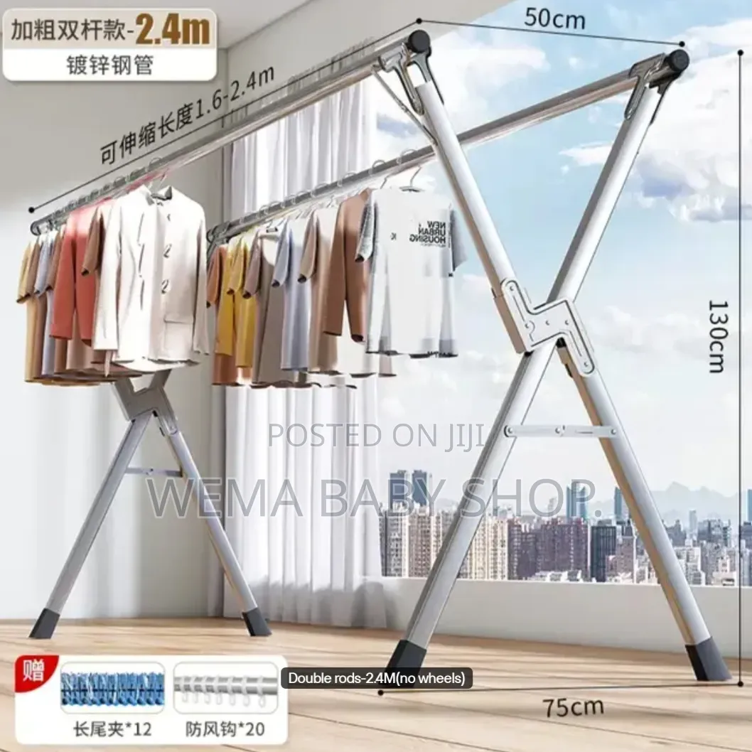 Stainless Steel Foldable and Extendable Clothes Drying Rack Upto 2.4m)