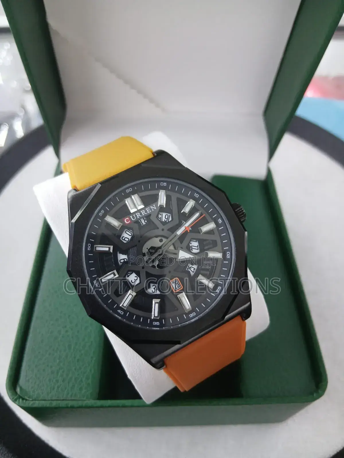 Curren Black and Orange Rubber Strap Gents Watches
