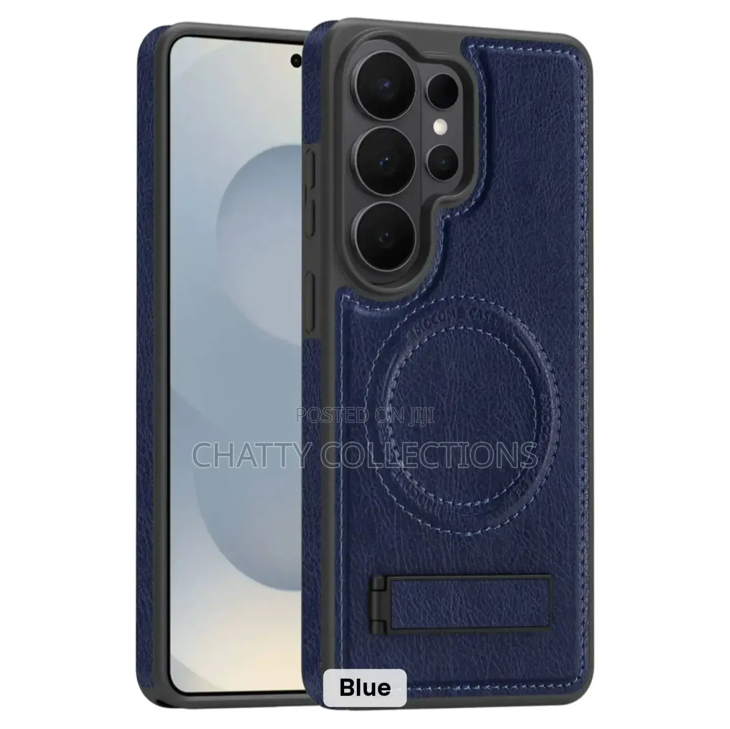 Navy Blue Magnetic Samsung Leather Phone Case With a Stand