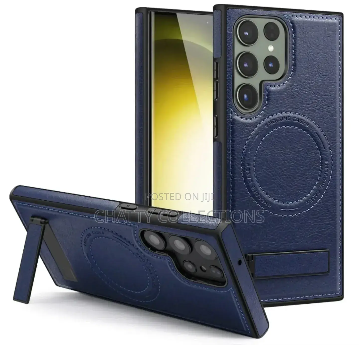 Navy Blue Magnetic Samsung Leather Phone Case With a Stand