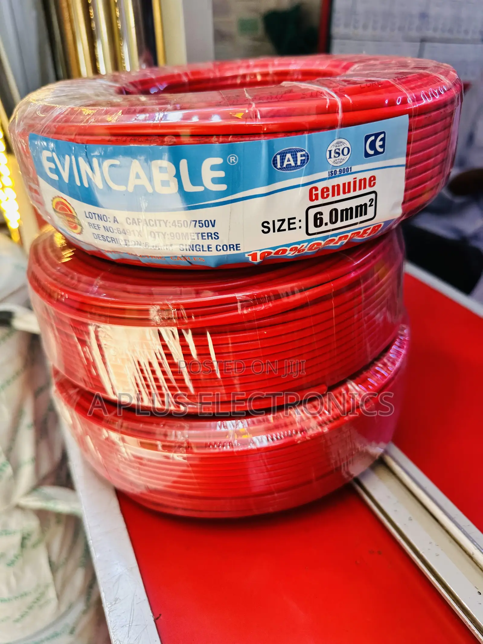 Evincable 6.0mm Red Single Core Wiring Cable 90m – Durable