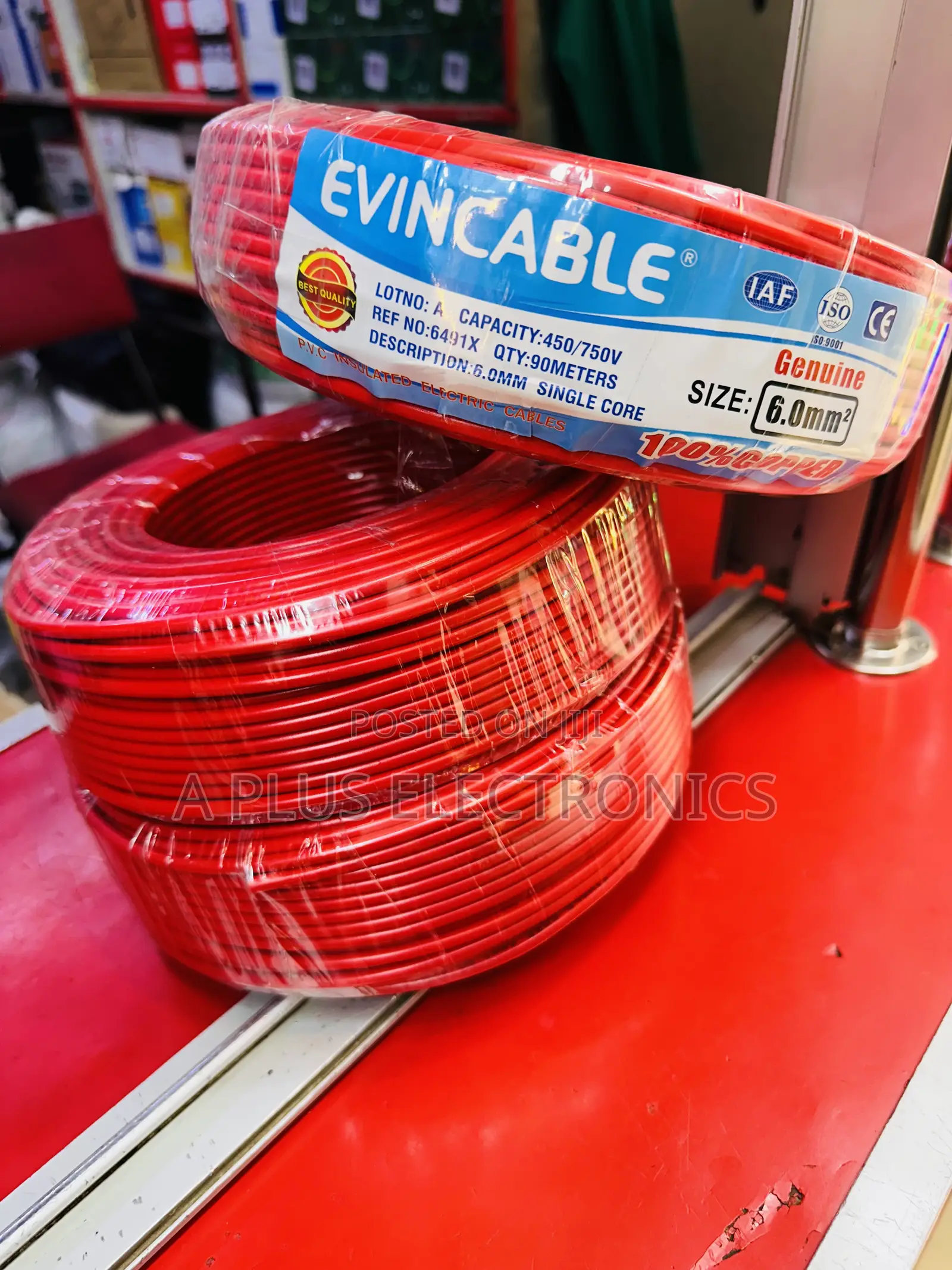 Evincable 6.0mm Red Single Core Wiring Cable 90m-Pure Copper Conductor