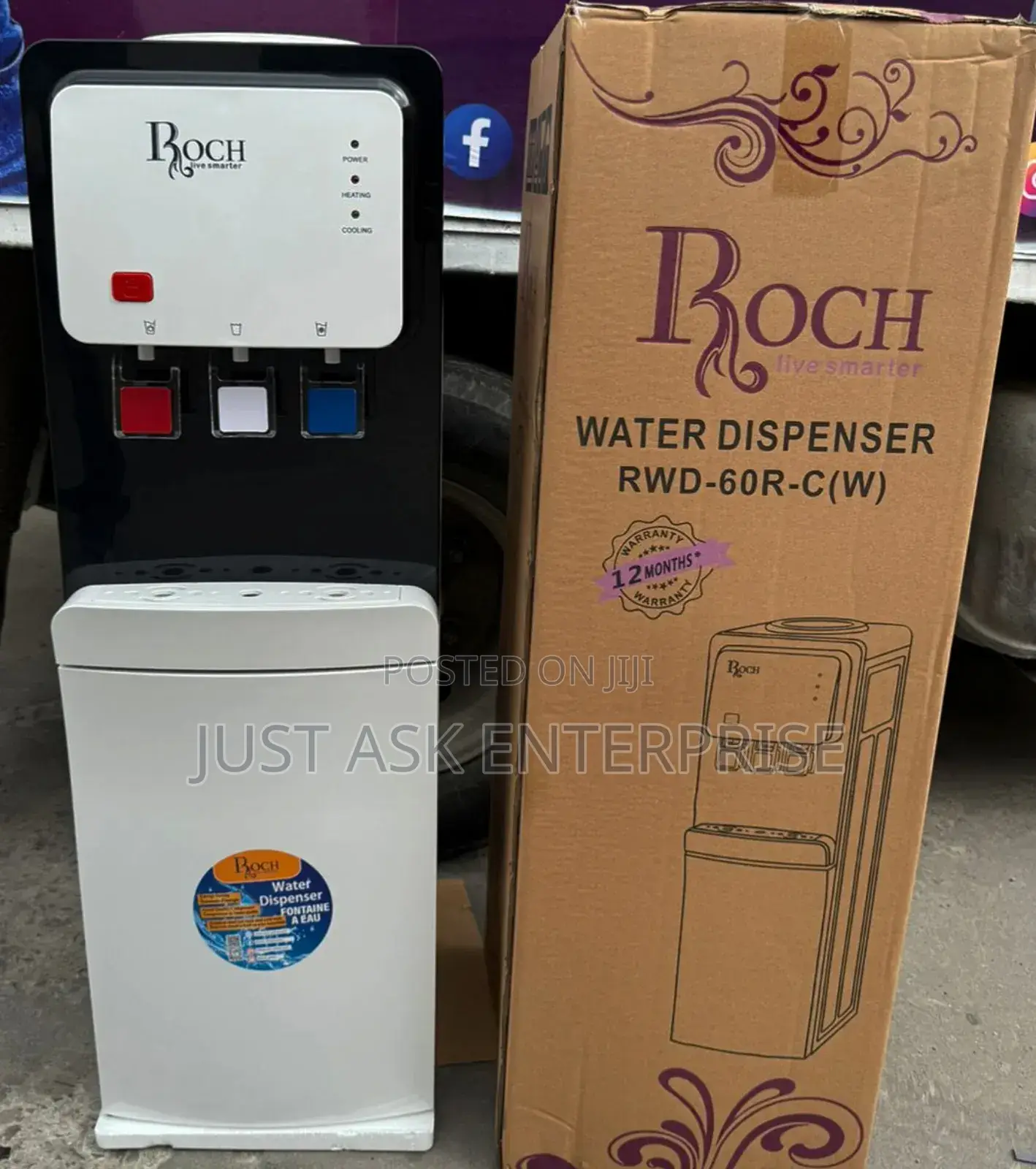 Roch 3 Taps Water Dispenser With Compressor (Black/ White)