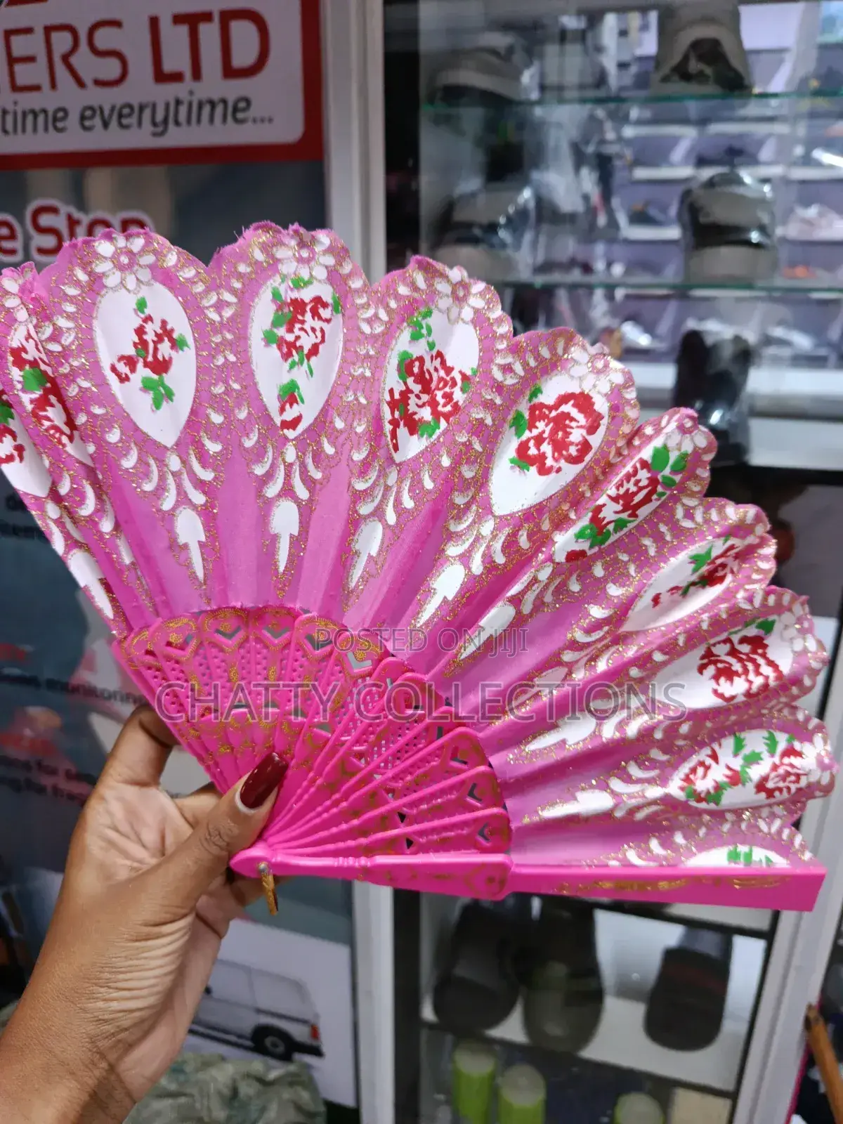 Pink Flowered Folding Ladies Hand Fans
