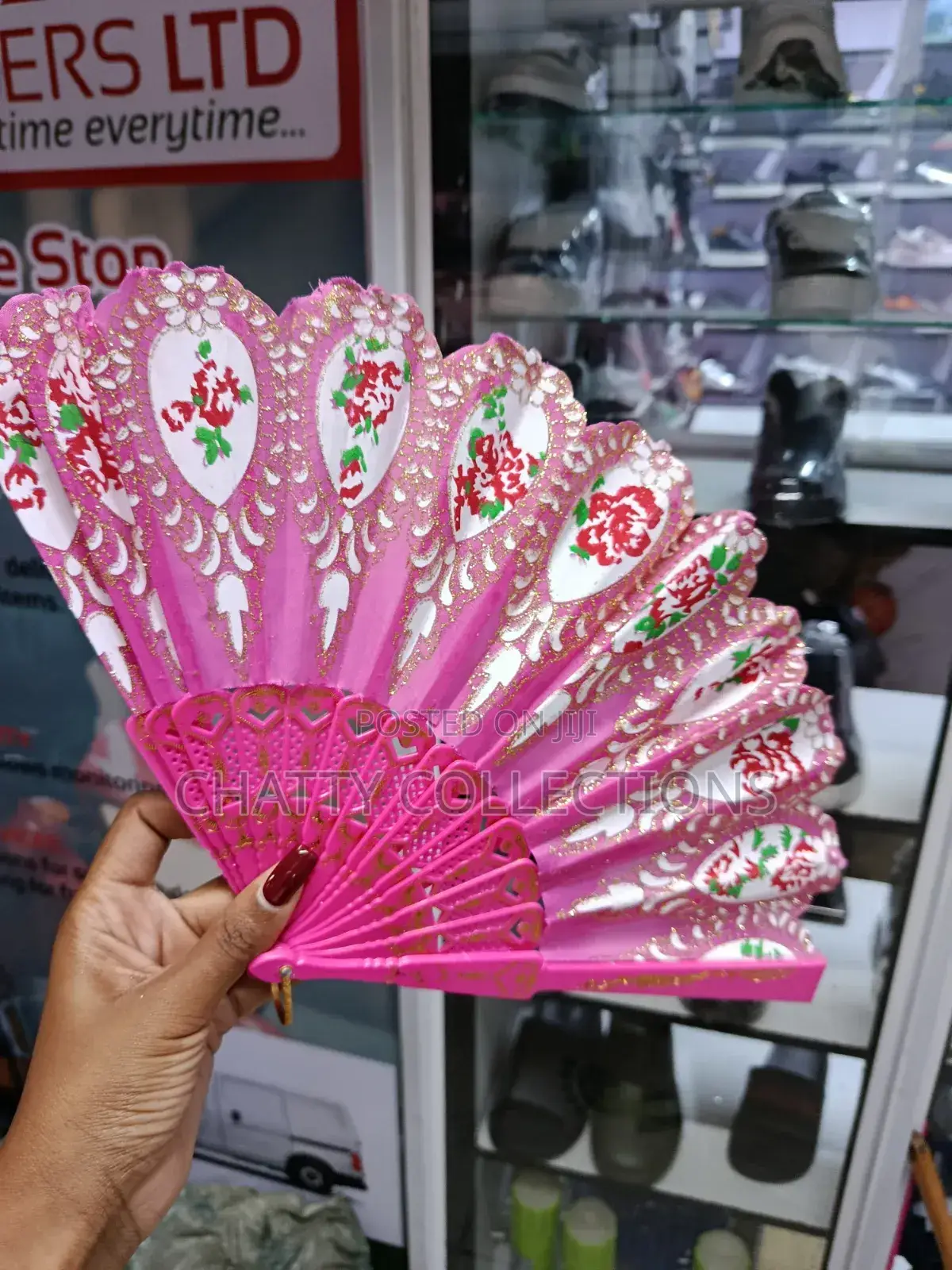 Pink Flowered Folding Ladies Hand Fans