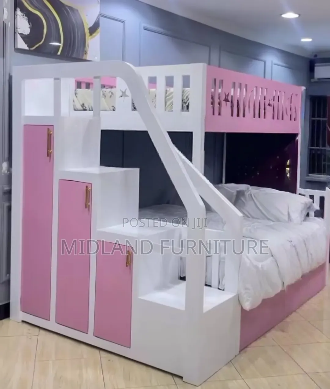 Kids Bunk Bed With Storage Staircase and Drawers/.Double Decker Kids