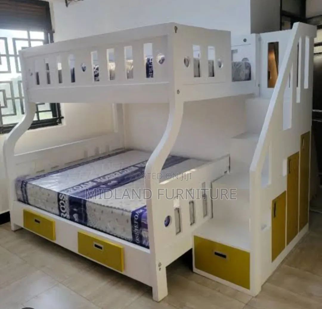 Kids Bunk Bed With Storage Staircase and Drawers/.Double Decker Kids