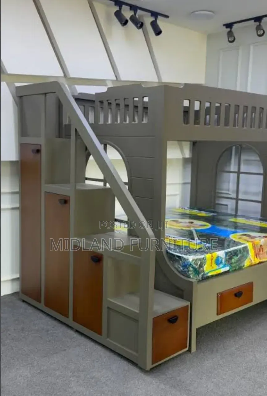 Kids Bunk Bed With Storage Staircase and Drawers/.Double Decker Kids