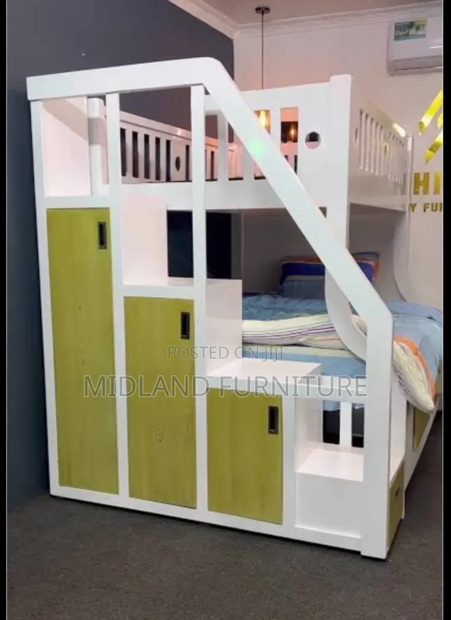 Kids Bunk Bed With Storage Staircase and Drawers/.Double Decker Kids
