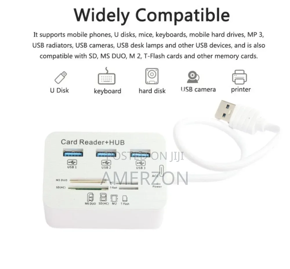 Aluminum 3 Port Usb 3.0 Hub Ms Sd M2 Tf Multi-in-1 Memory Card Reader