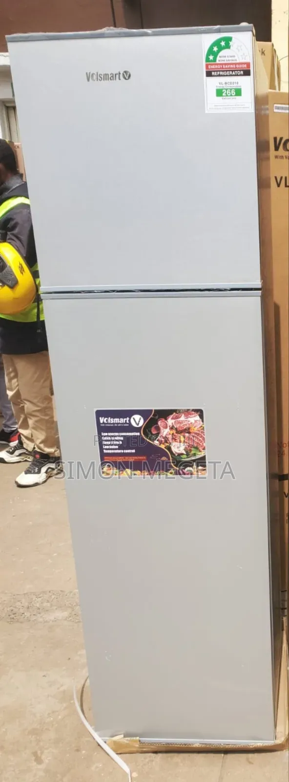 Silver Volsmart 210l Double-Door Refrigerator at an Affordable Price.