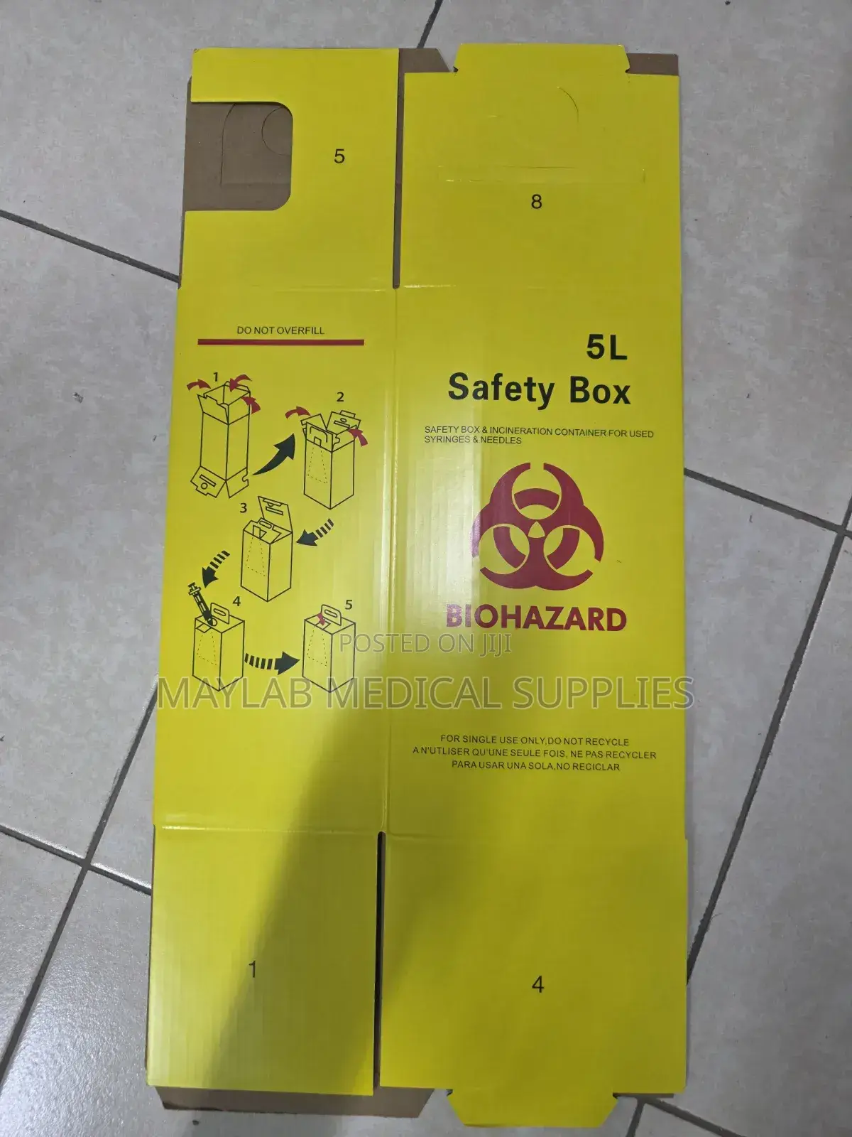 Yellow 5 Litre Safety Box|Medical Sharps Disposal Biohazard Waste