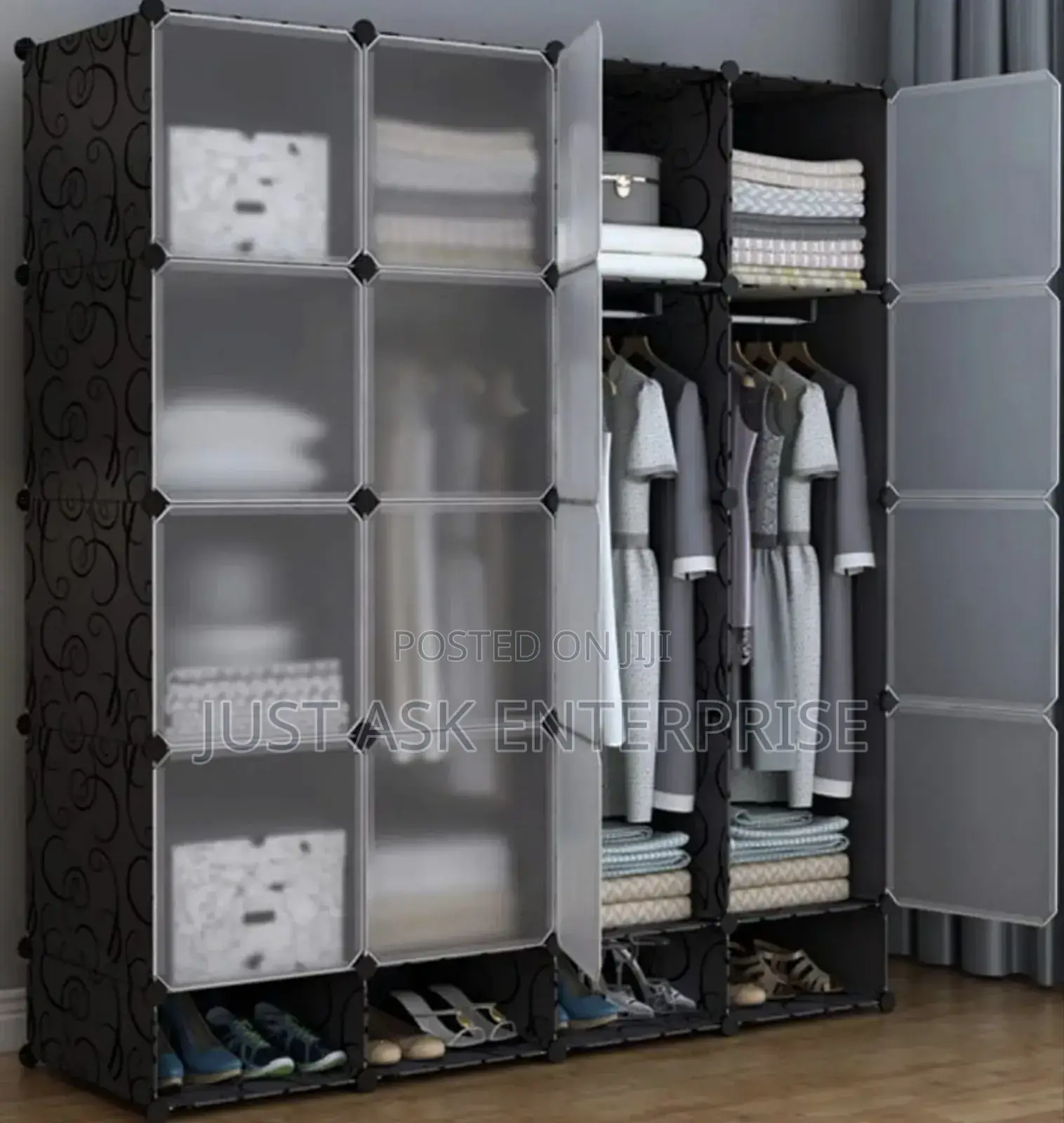 Portable 4 Column Plastic Wardrobes - Multi-colors