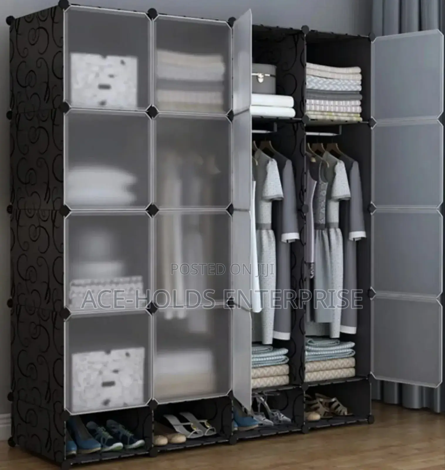 Portable 4 Column Plastic Wardrobes - Multi-Colors