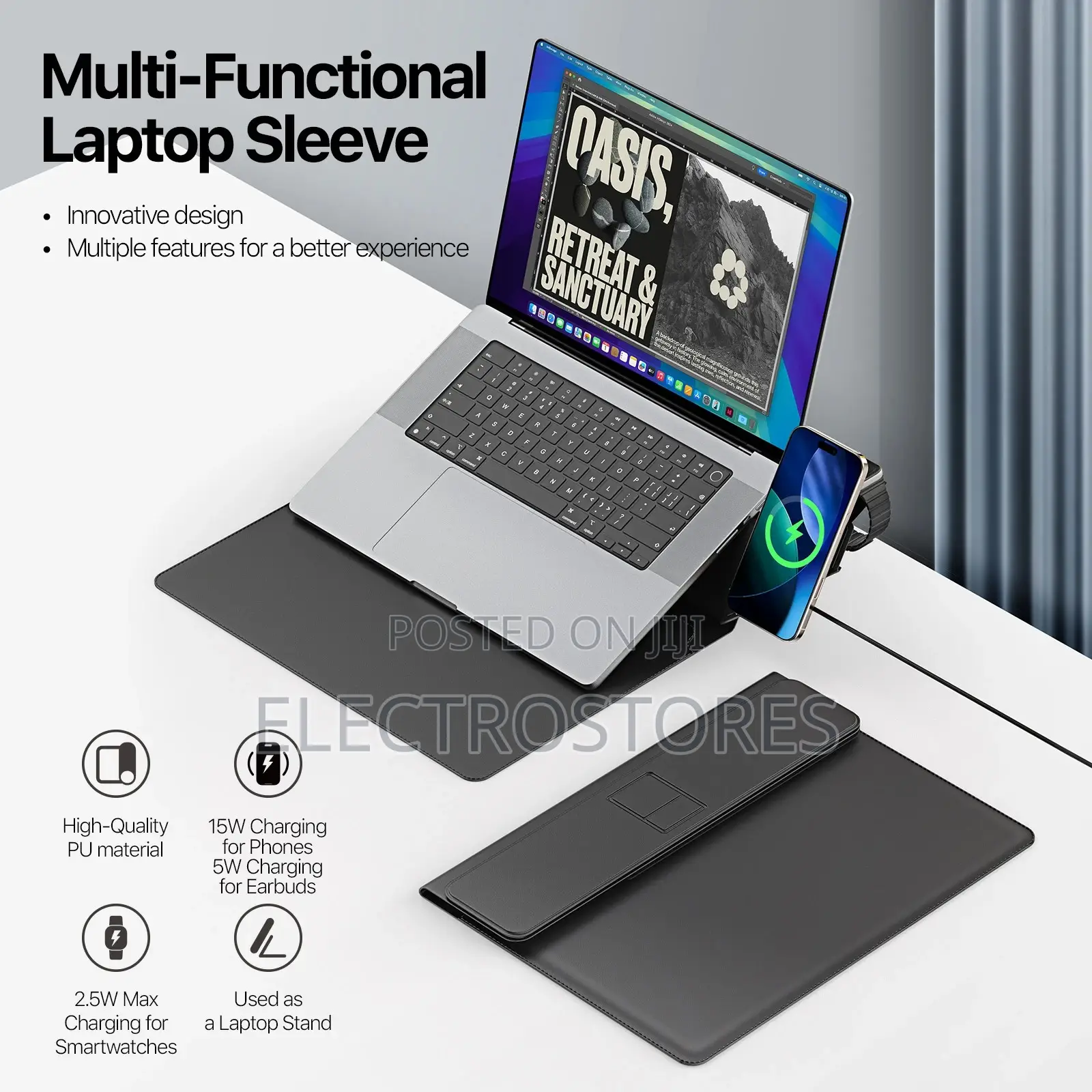 Leather Laptop Bag 13.6 to 14 Inch Wireless Charger Foldable Stand