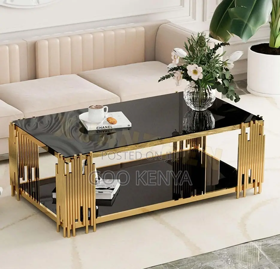 Coffee Table; Premium Rectangle Coffee Table With Gold Steel Frame