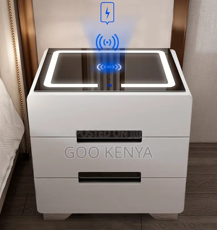 Bedside Cabinet; Modern Wooden Bedside Cabinet With Led Night Light